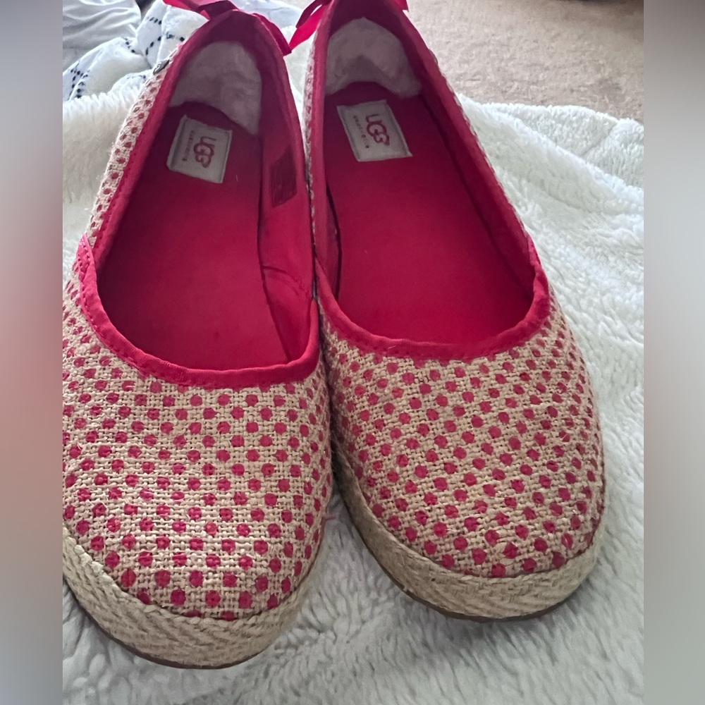 UGG Australia 1004329 Indah Polka Dot Red Corset Ballet Flat Shoes Women's 8.5